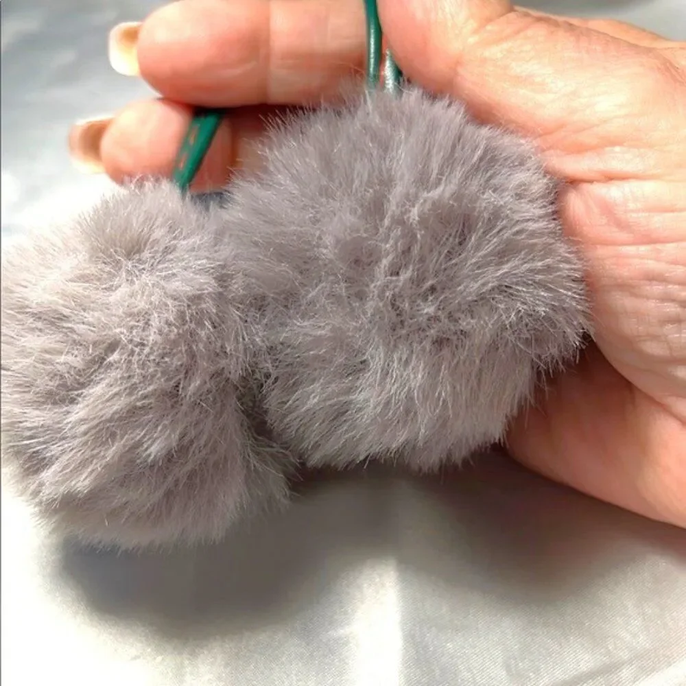 Gray and Green Cherry Pom Pom Keychain